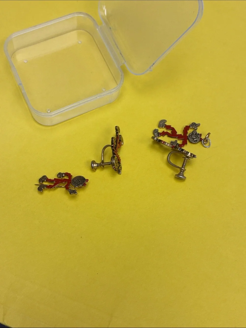 1950’s 1” Set of 4 CrackerJack Cufflinks, Pin, and neclace charm